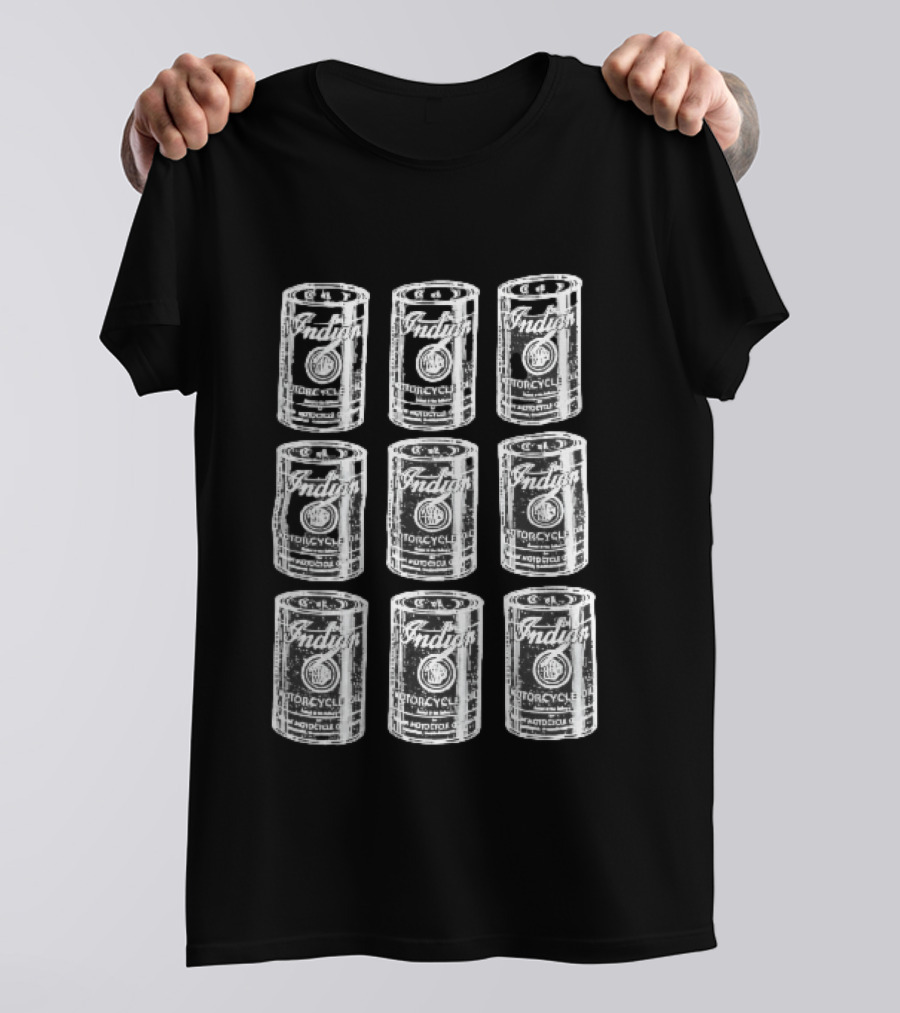 Indian Motorcycle Oil Distressed Vintage Cans Grid T-Shirt