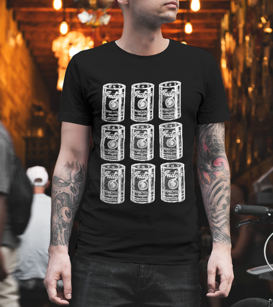 Indian Motorcycle Oil Distressed Vintage Cans Grid T-Shirt