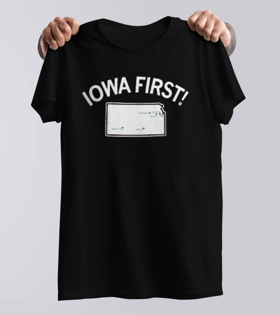 Iowa First Map Ames Newton Des Moines Cities Locations T-Shirt