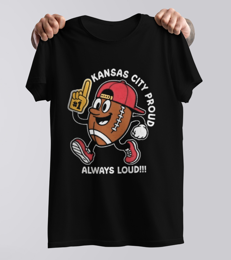 Kansas City Proud Football Cartoon Always Loud Red Cap Foam Finger T-Shirt