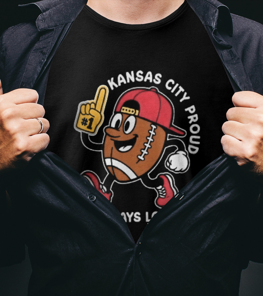 Kansas City Proud Football Cartoon Always Loud Red Cap Foam Finger T-Shirt