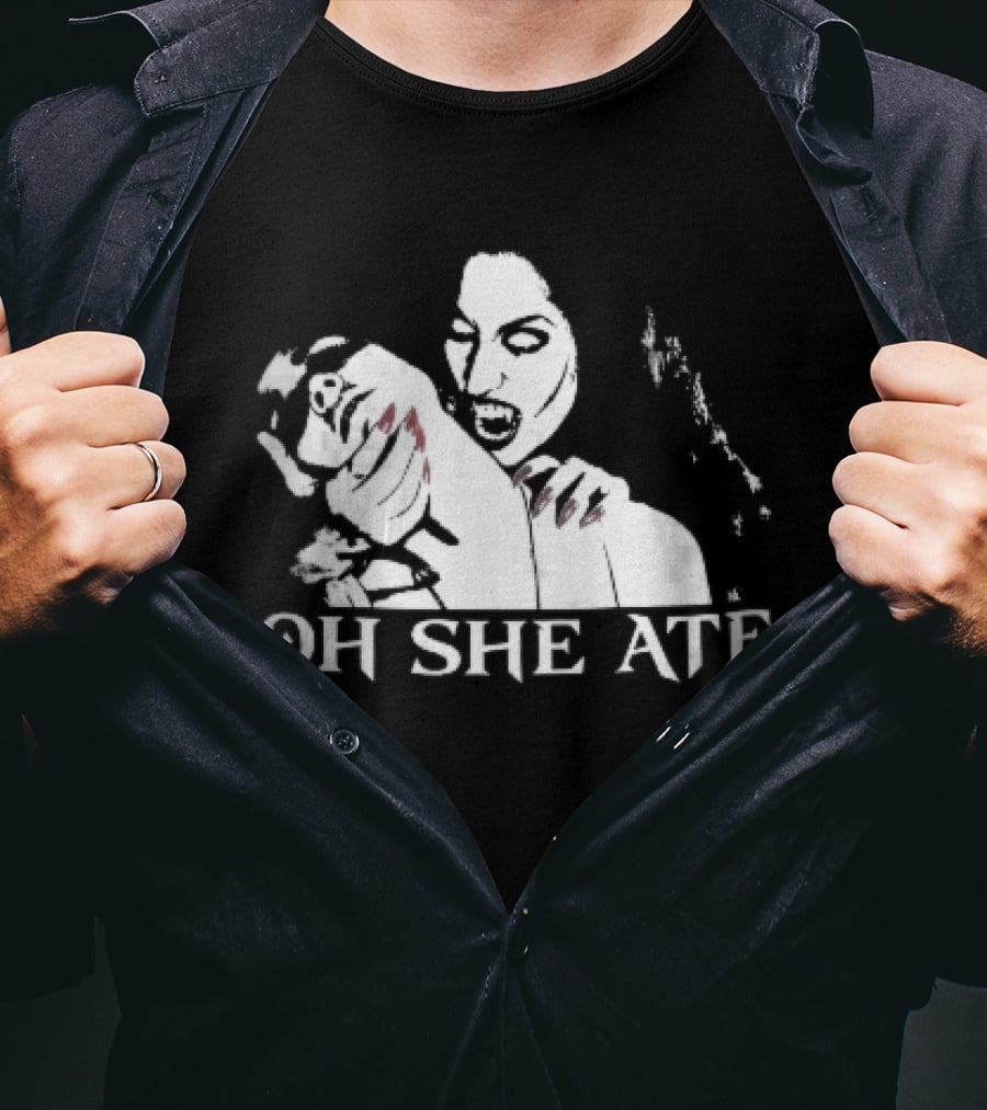 Oh She Ate Female Vampire Biting Neck Red Nails Stencil T-Shirt