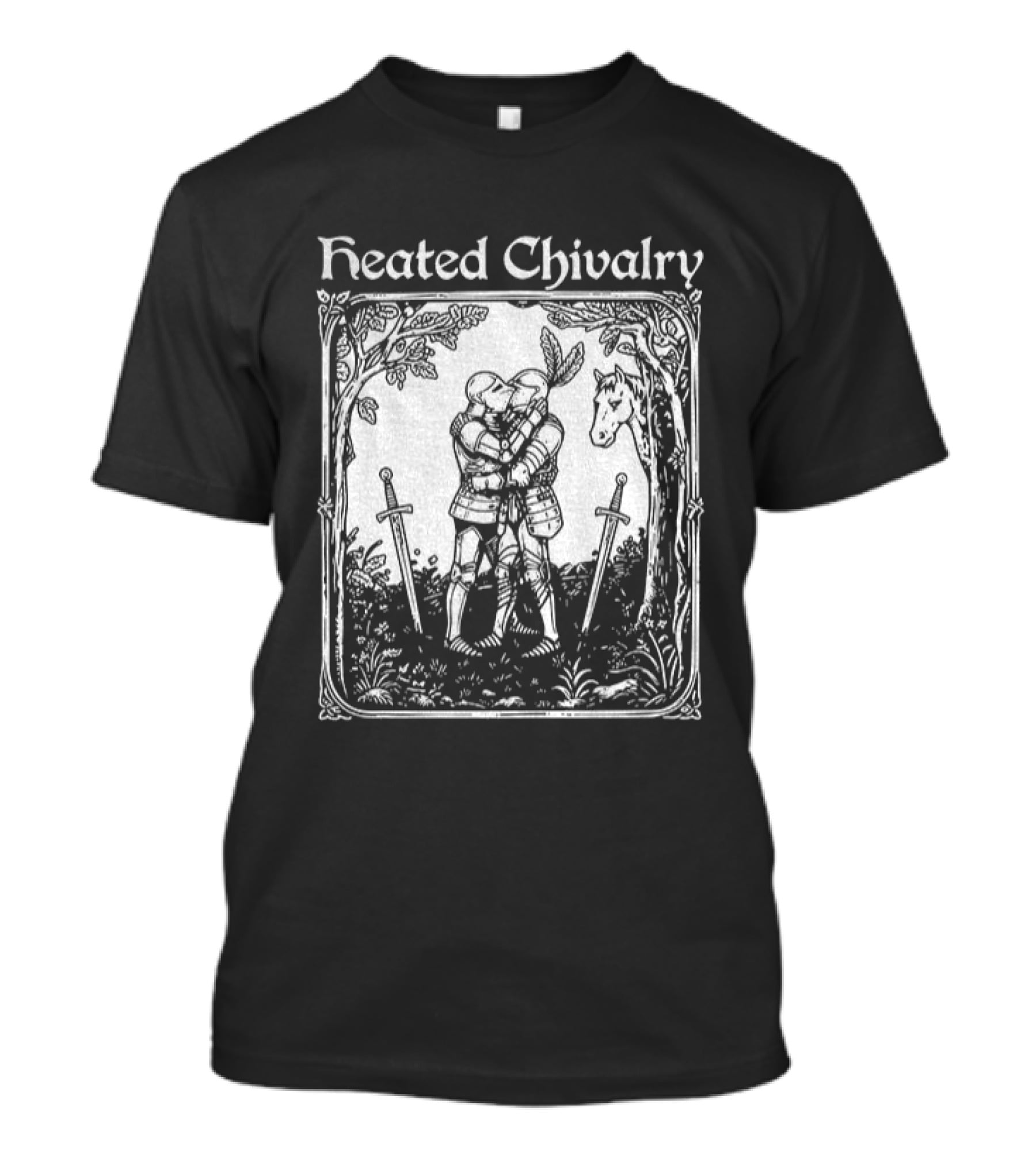 Knights Embrace In Enchanted Forest For Heated Chivalry T-Shirt