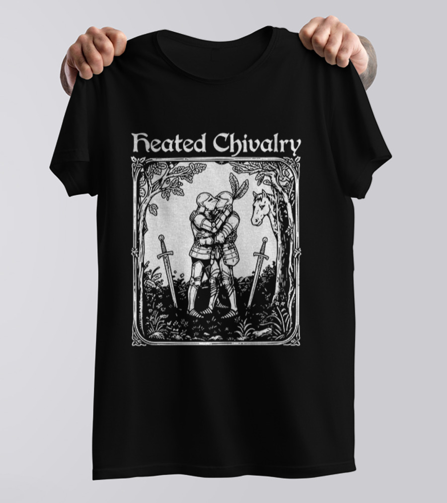 Knights Embrace In Enchanted Forest For Heated Chivalry T-Shirt