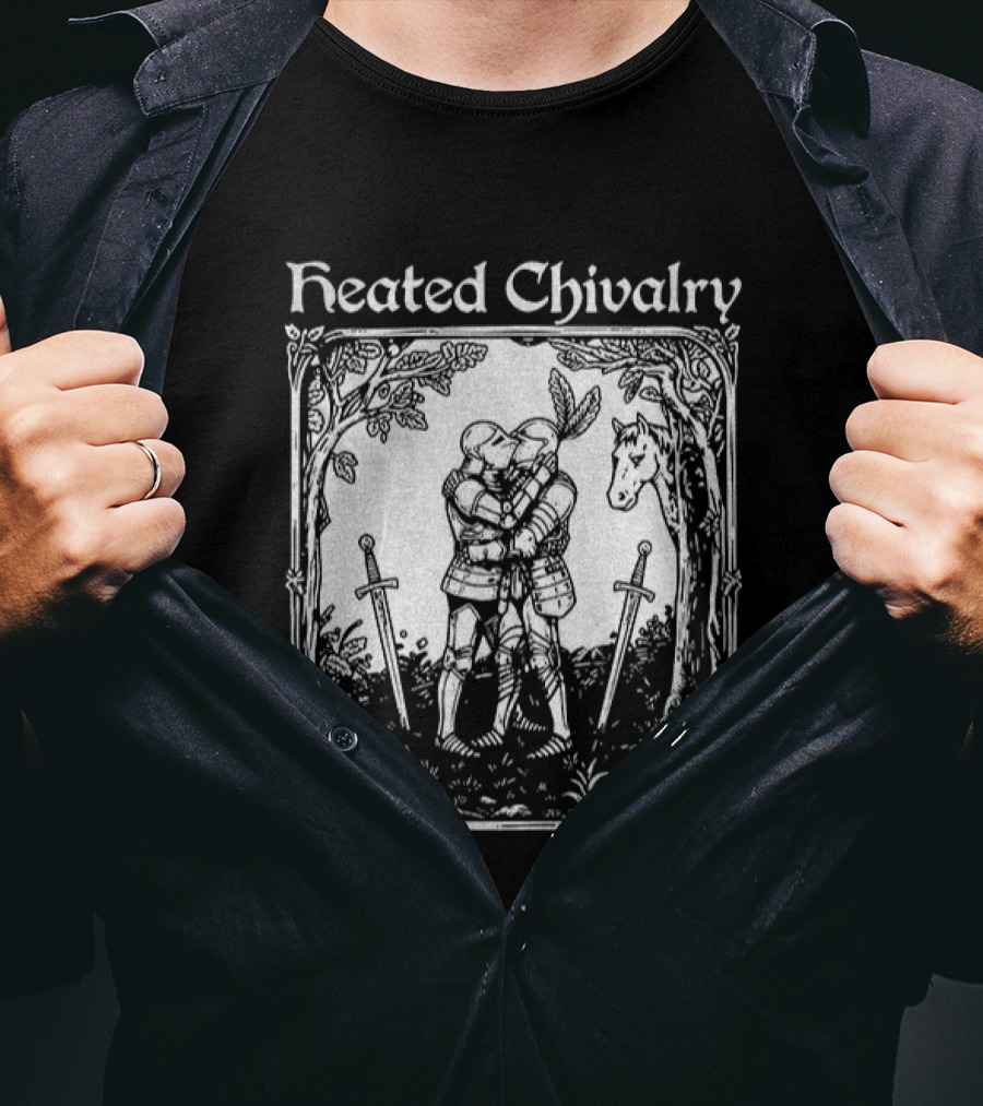 Knights Embrace In Enchanted Forest For Heated Chivalry T-Shirt