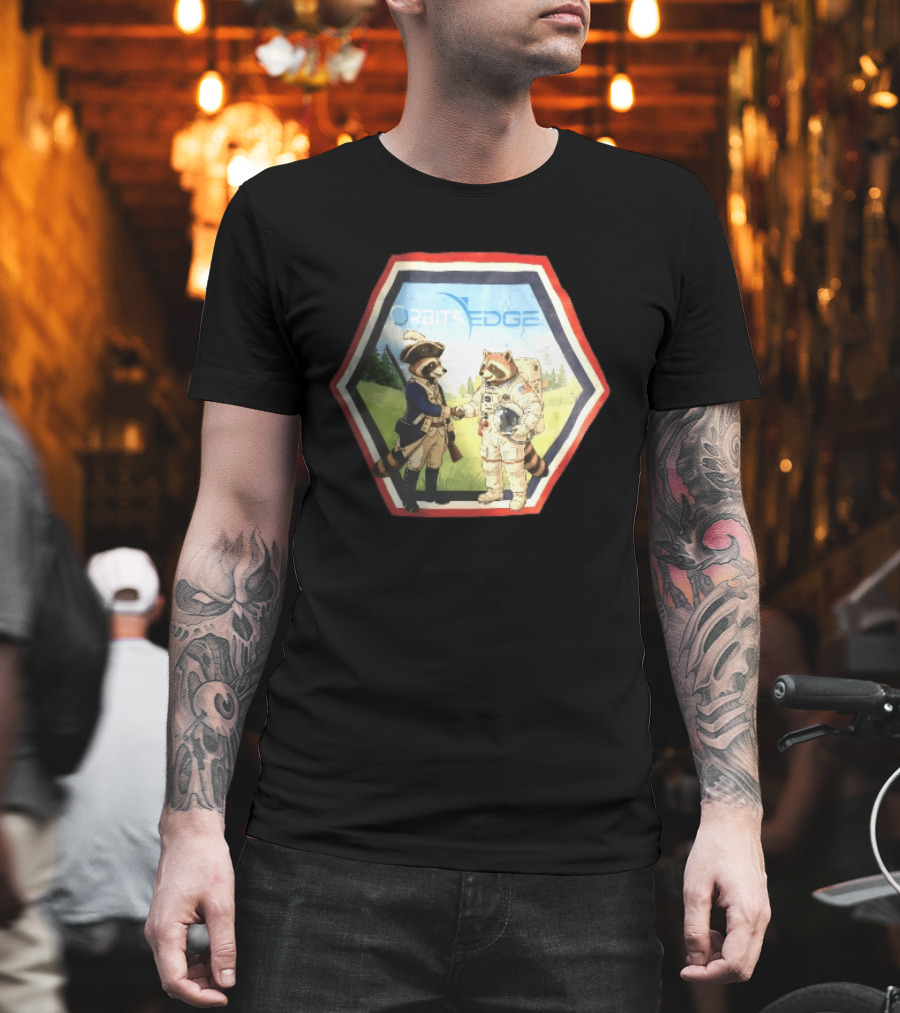 Orbits Edge Raccoon Soldier And Astronaut Handshake Cartoon T-Shirt