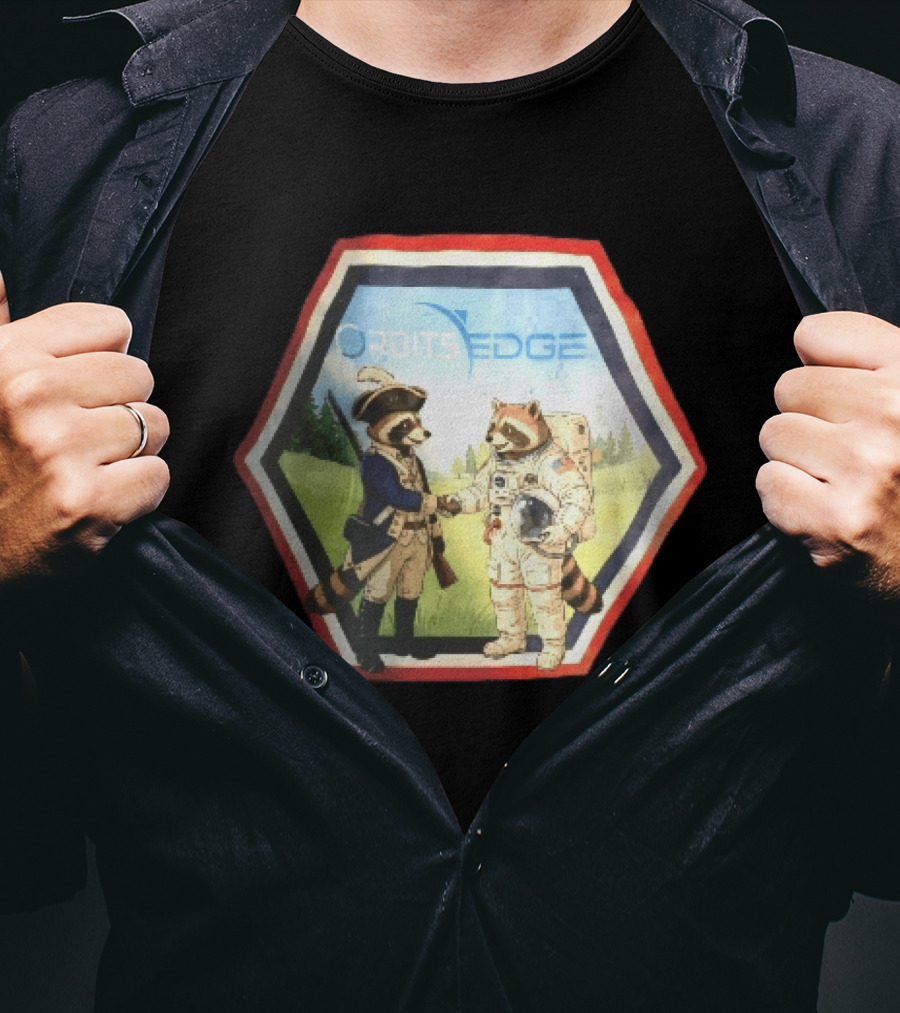 Orbits Edge Raccoon Soldier And Astronaut Handshake Cartoon T-Shirt