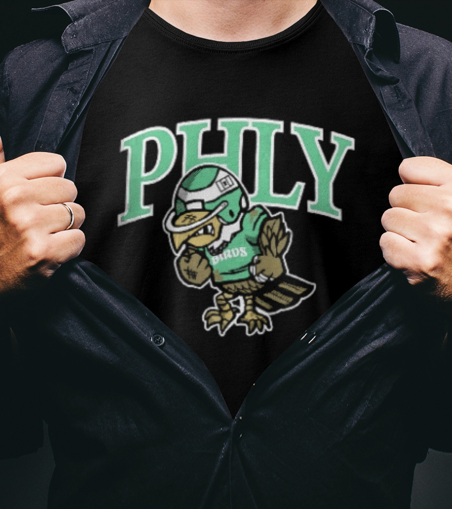 Philadelphia Eagles Phly Birds Cartoon Football Helmet Crewneck T-Shirt