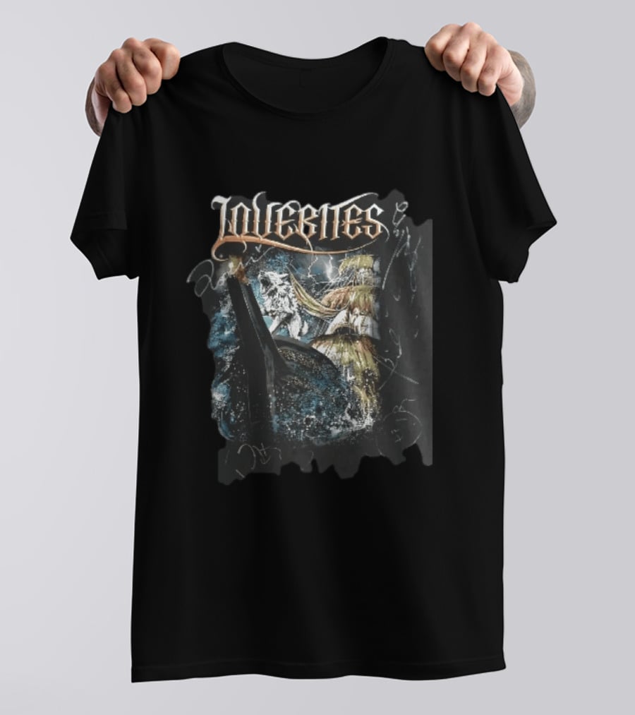 Lovebites Howling White Wolf Ship Amidst Ocean Storm And Lightning Waves T-Shirt