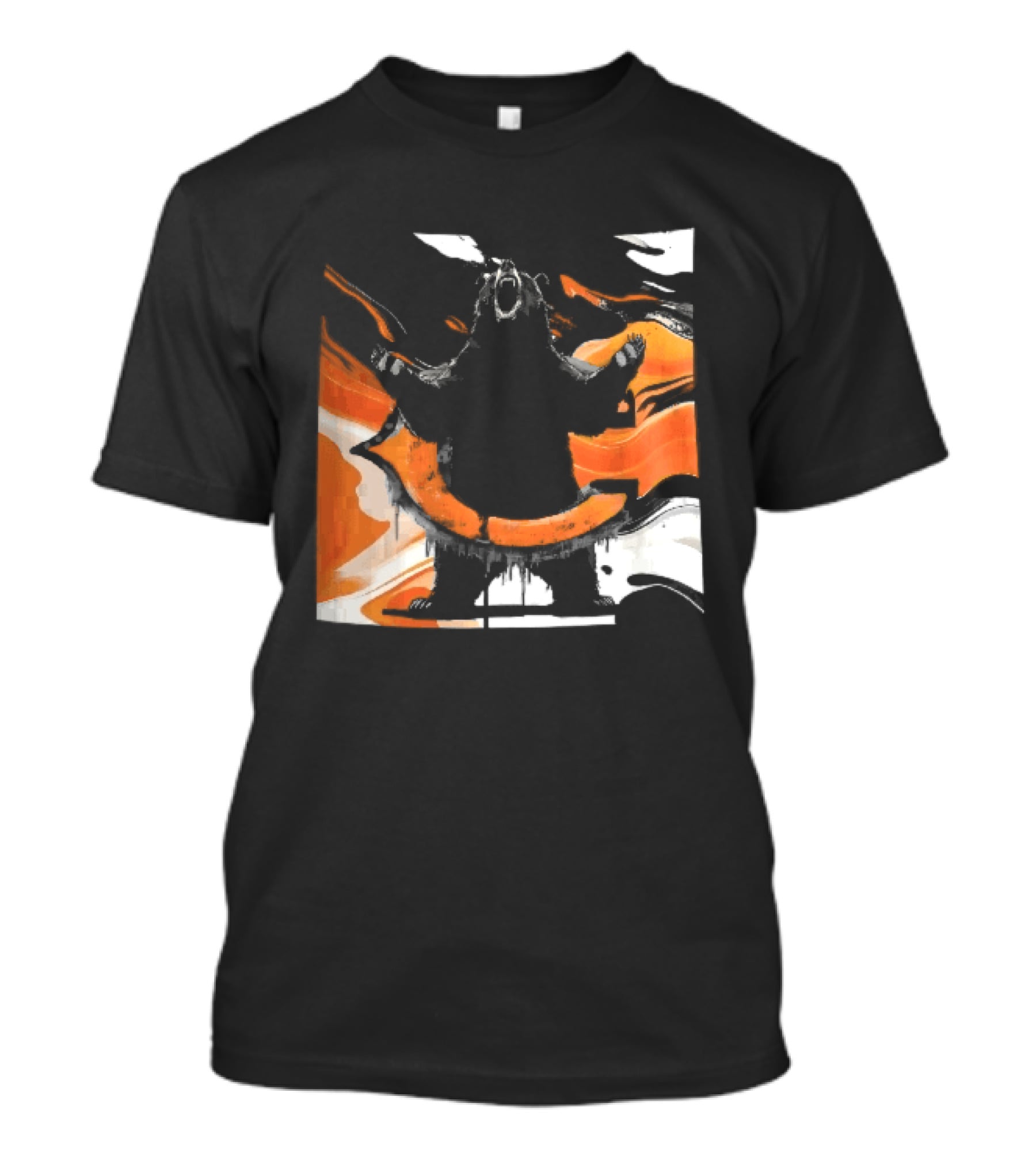 Roaring Black Bear Orange Liquid Swirls Dripping Banner T-Shirt