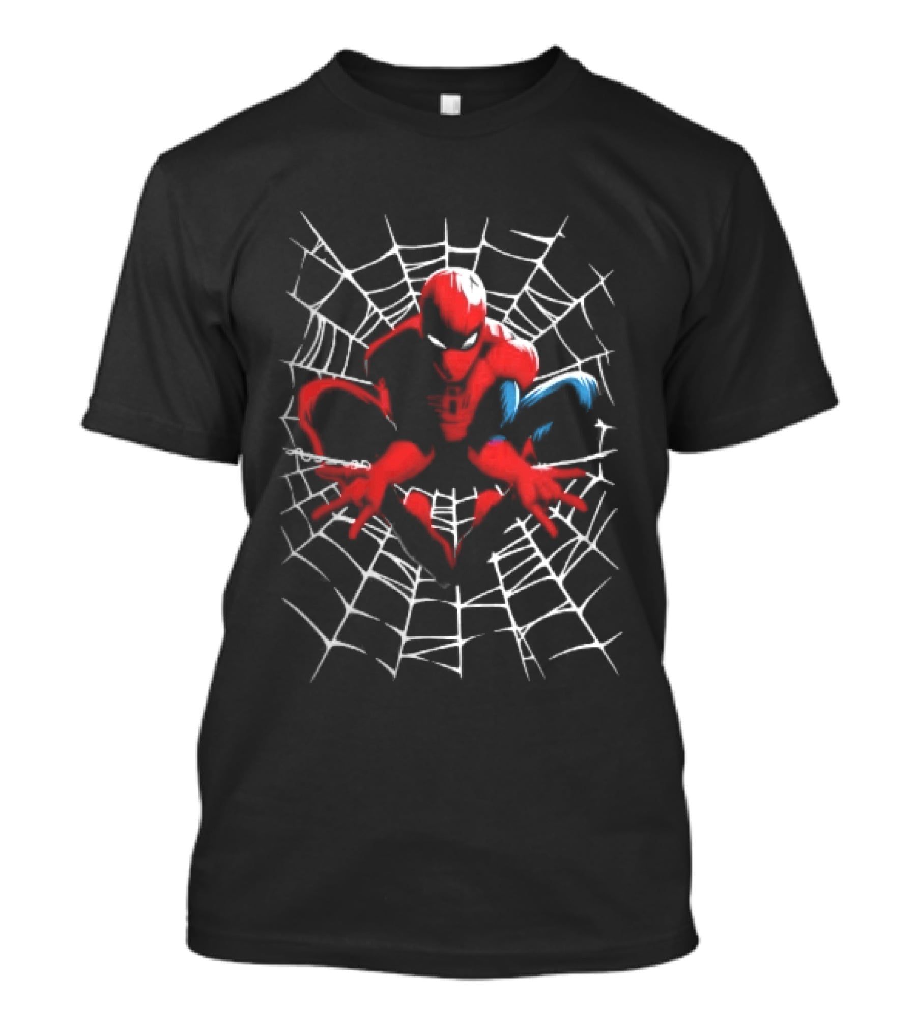 Marvel Spider Man Crouching Red Blue White Web Black T-Shirt