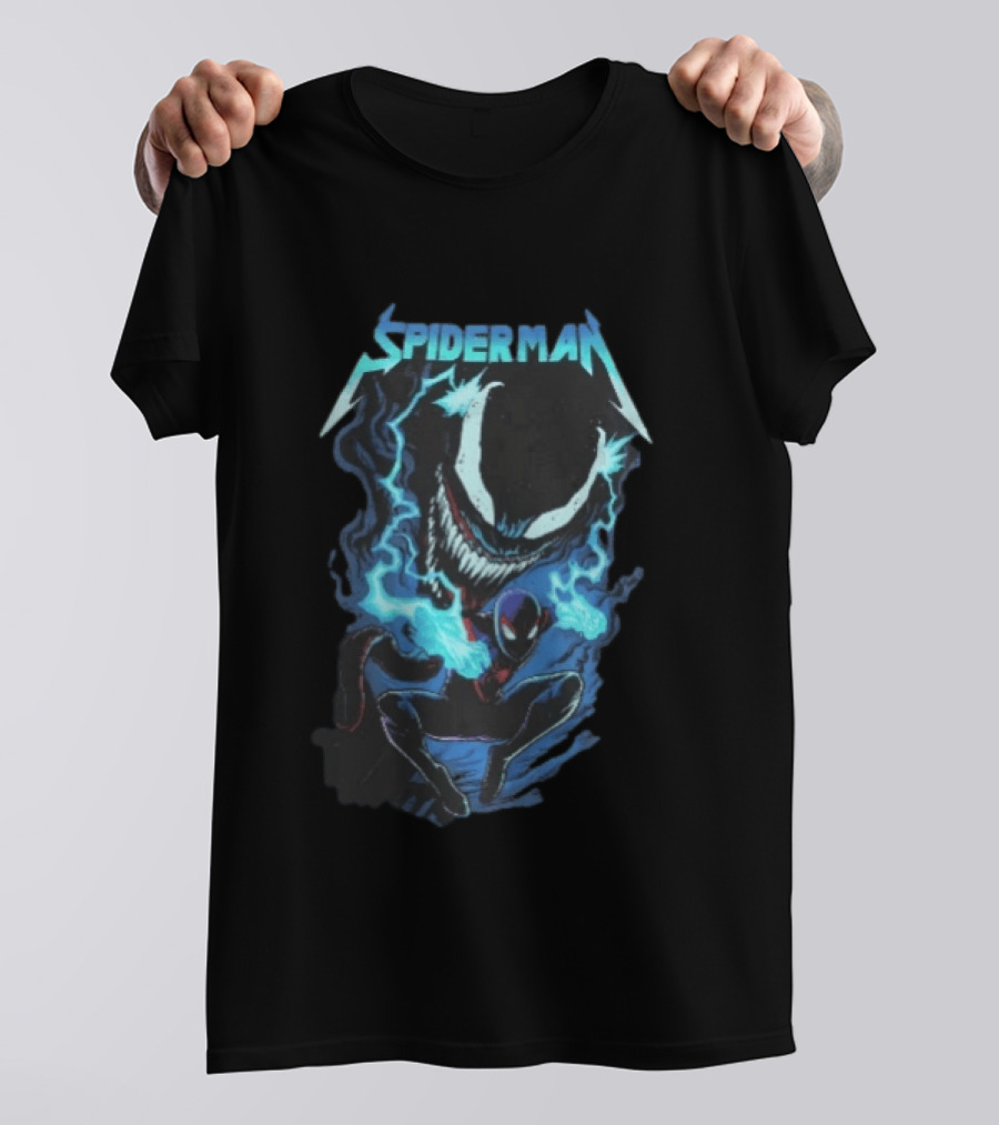 Spiderman Miles Morales Venom Cyan Lightning Charge T-Shirt