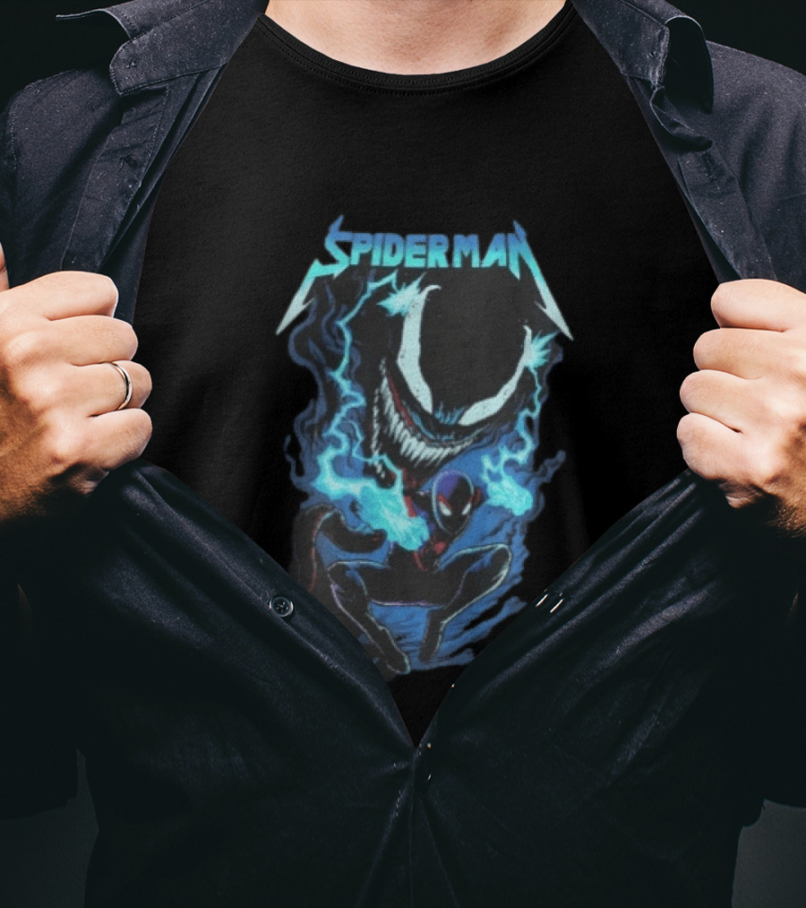 Spiderman Miles Morales Venom Cyan Lightning Charge T-Shirt