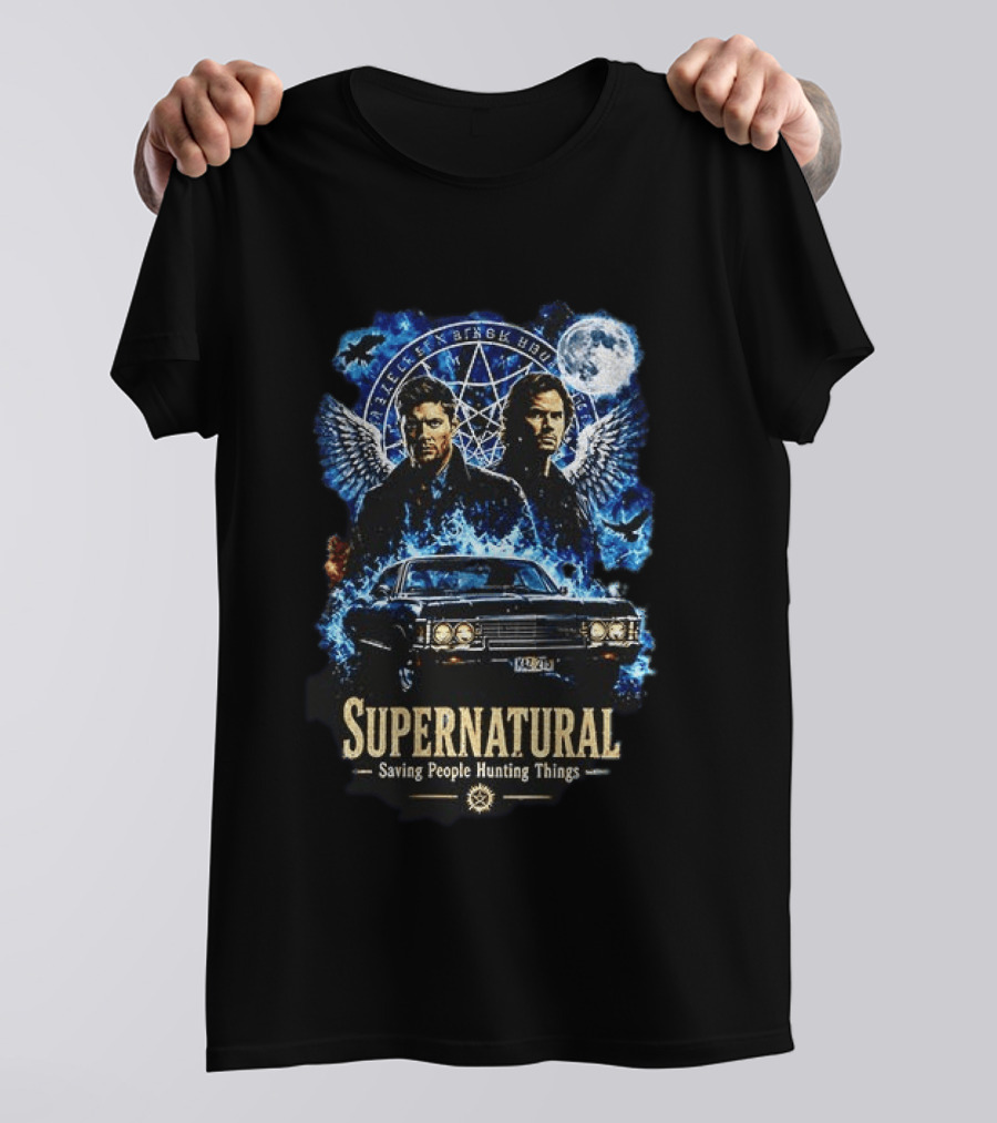 Supernatural Saving People Hunting Things Sam Dean Winchester Angelic Wings Moon Impala T-Shirt