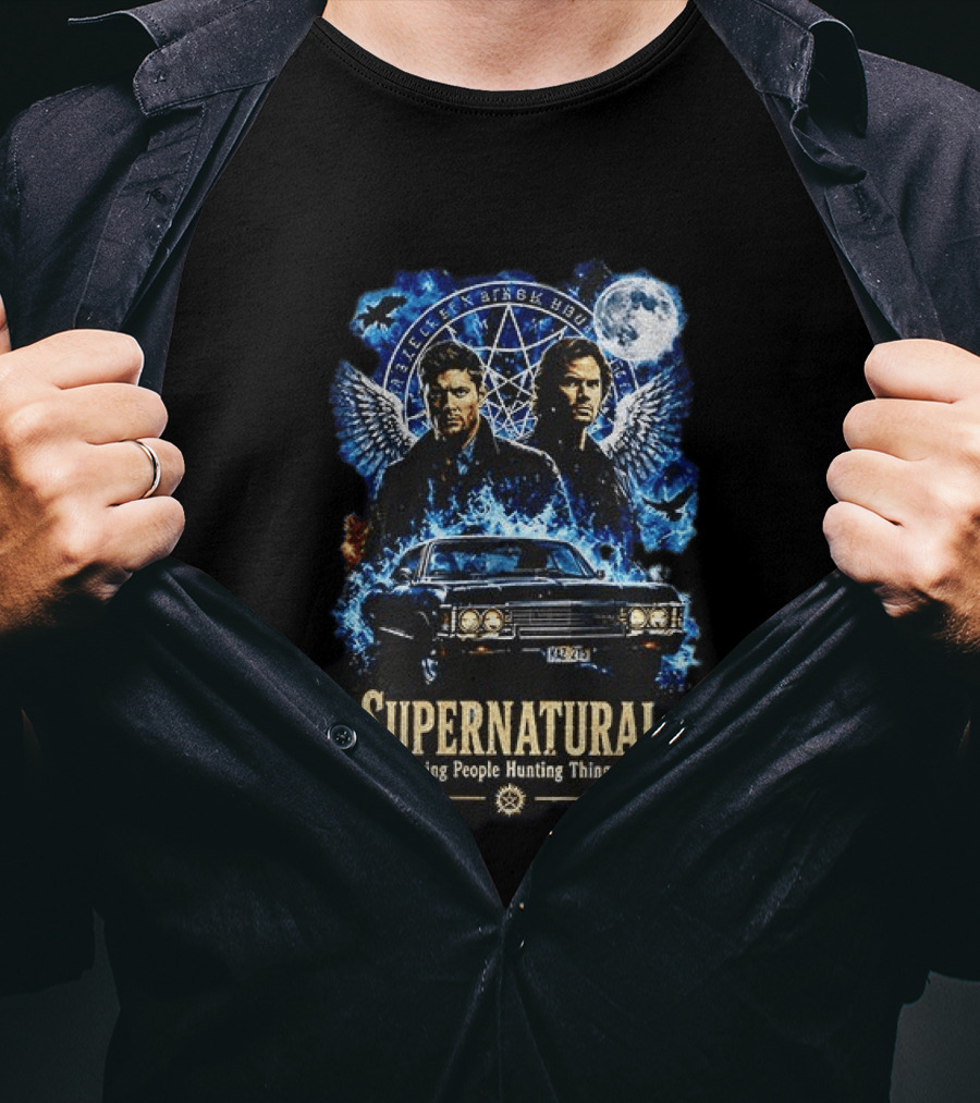 Supernatural Saving People Hunting Things Sam Dean Winchester Angelic Wings Moon Impala T-Shirt