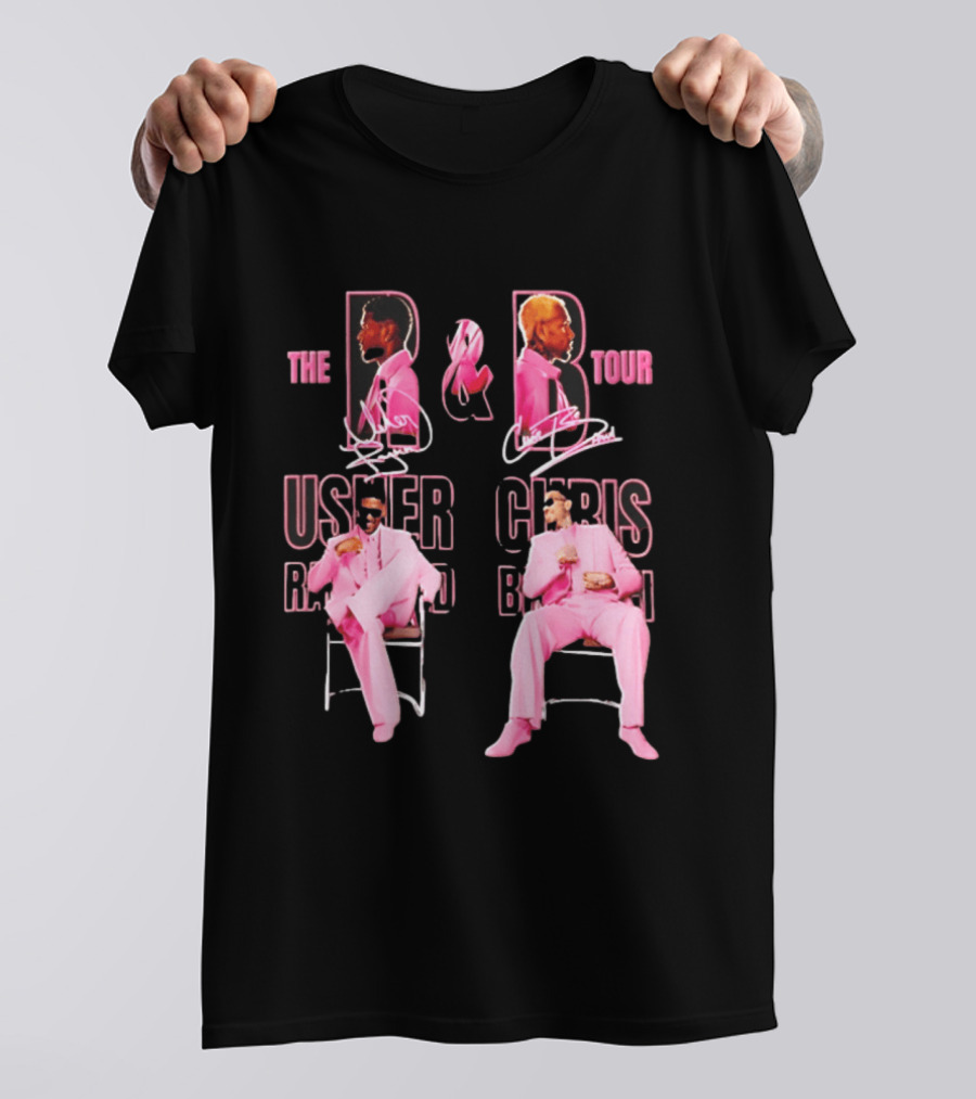 The R&B Tour Usher Raymond Chris Brown Pink Suit Concert Collaboration T-Shirt