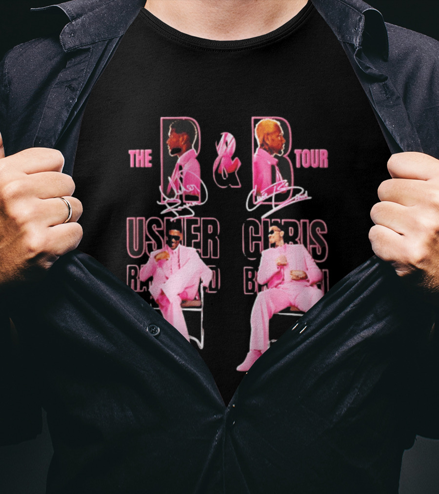 The R&B Tour Usher Raymond Chris Brown Pink Suit Concert Collaboration T-Shirt