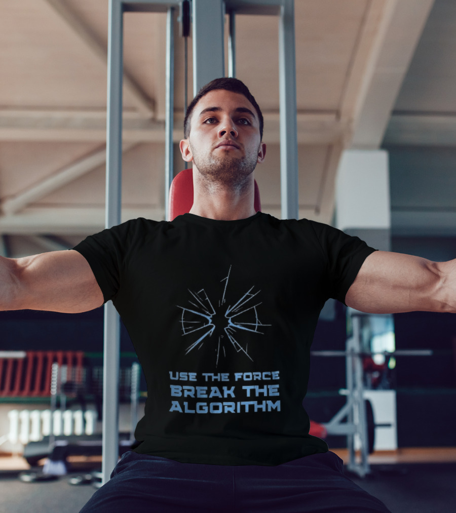 Use The Force Break The Algorithm Blue Shattered Glass Impact Crack T-Shirt