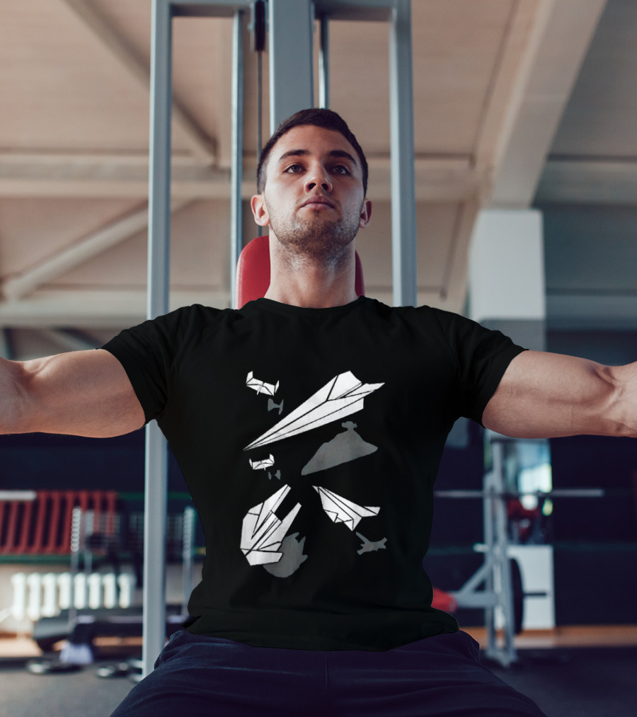 White Origami Paper Airplanes Star Wars Spaceship Shadow Illusions T-Shirt