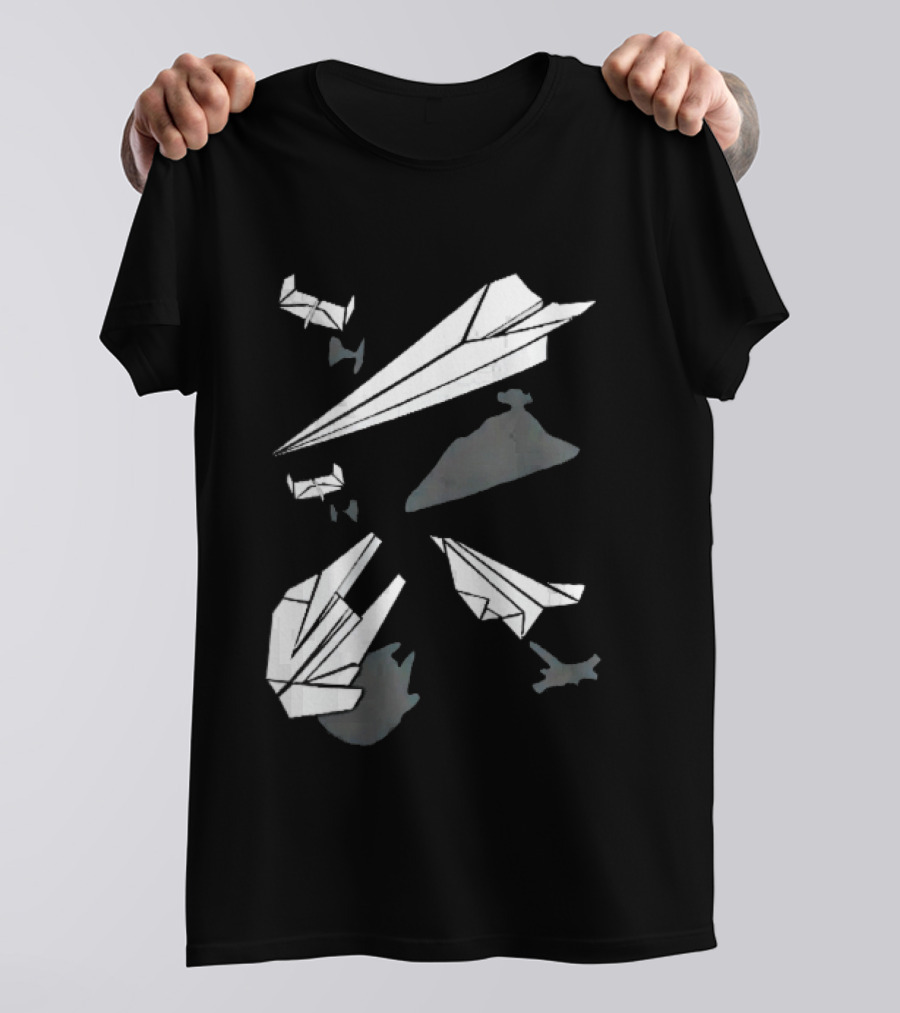White Origami Paper Airplanes Star Wars Spaceship Shadow Illusions T-Shirt