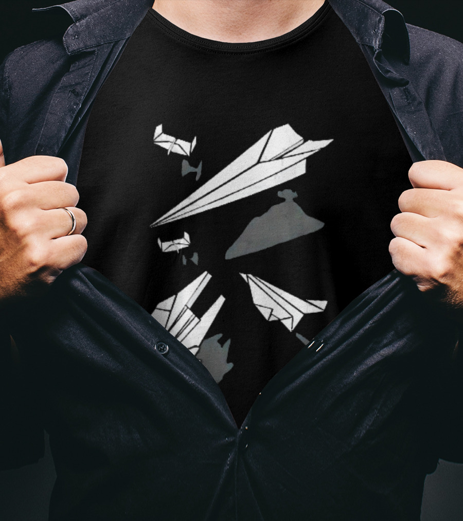 White Origami Paper Airplanes Star Wars Spaceship Shadow Illusions T-Shirt