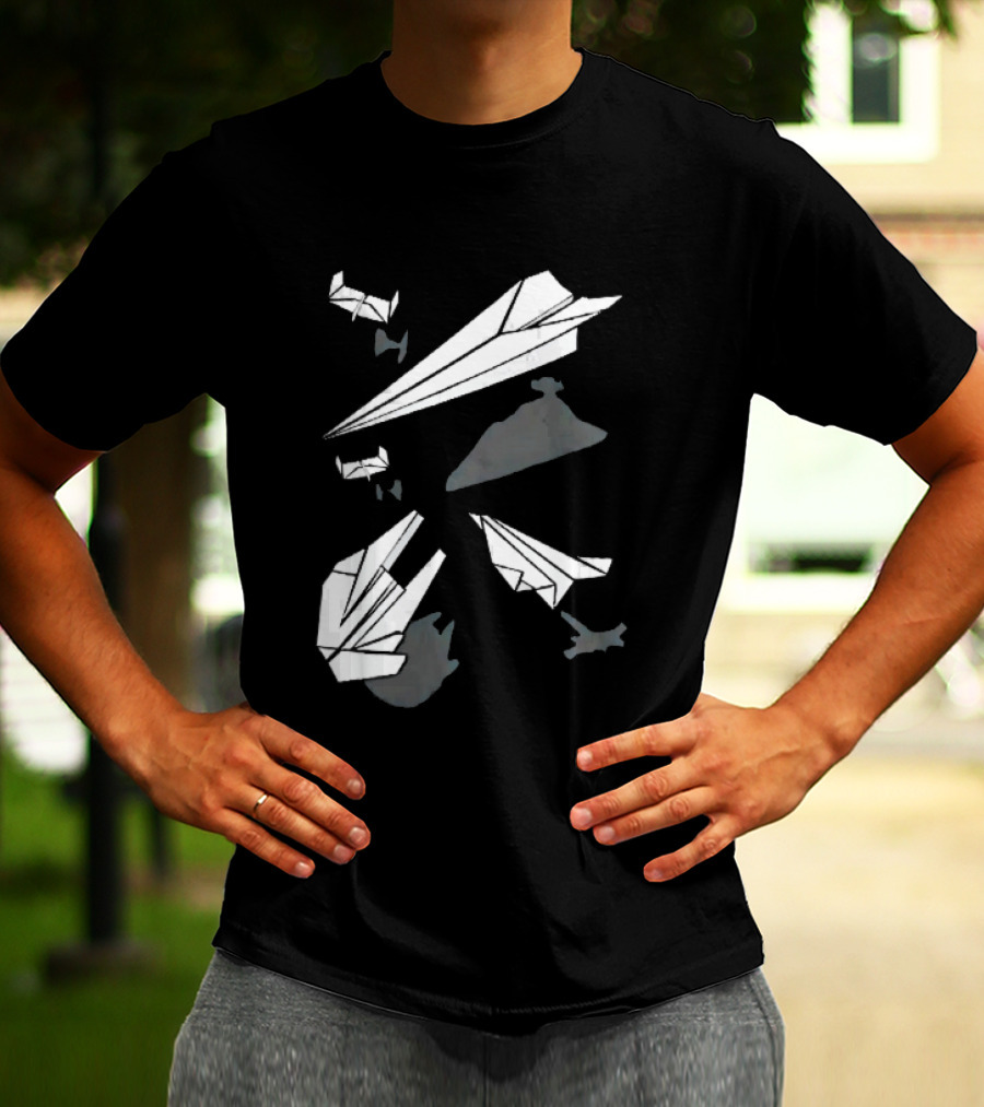 White Origami Paper Airplanes Star Wars Spaceship Shadow Illusions T-Shirt
