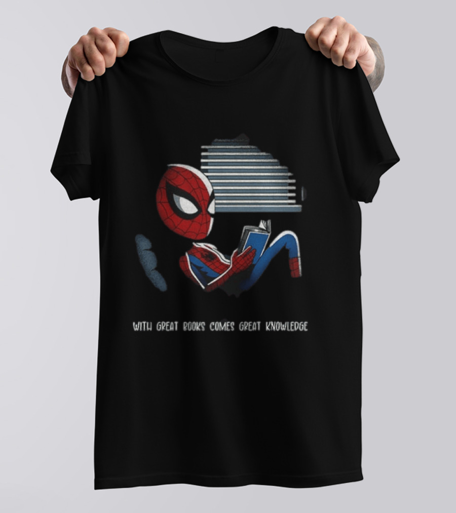 With Great Books Comes Great Knowledge Spider Man Reading T-Shirt