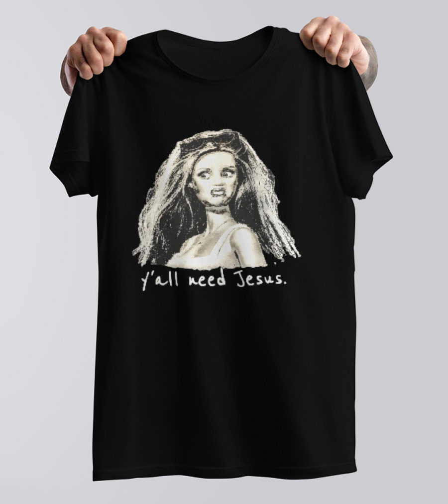 Y'all Need Jesus Disgusted Blonde Doll Sketch With Sunglasses T-Shirt