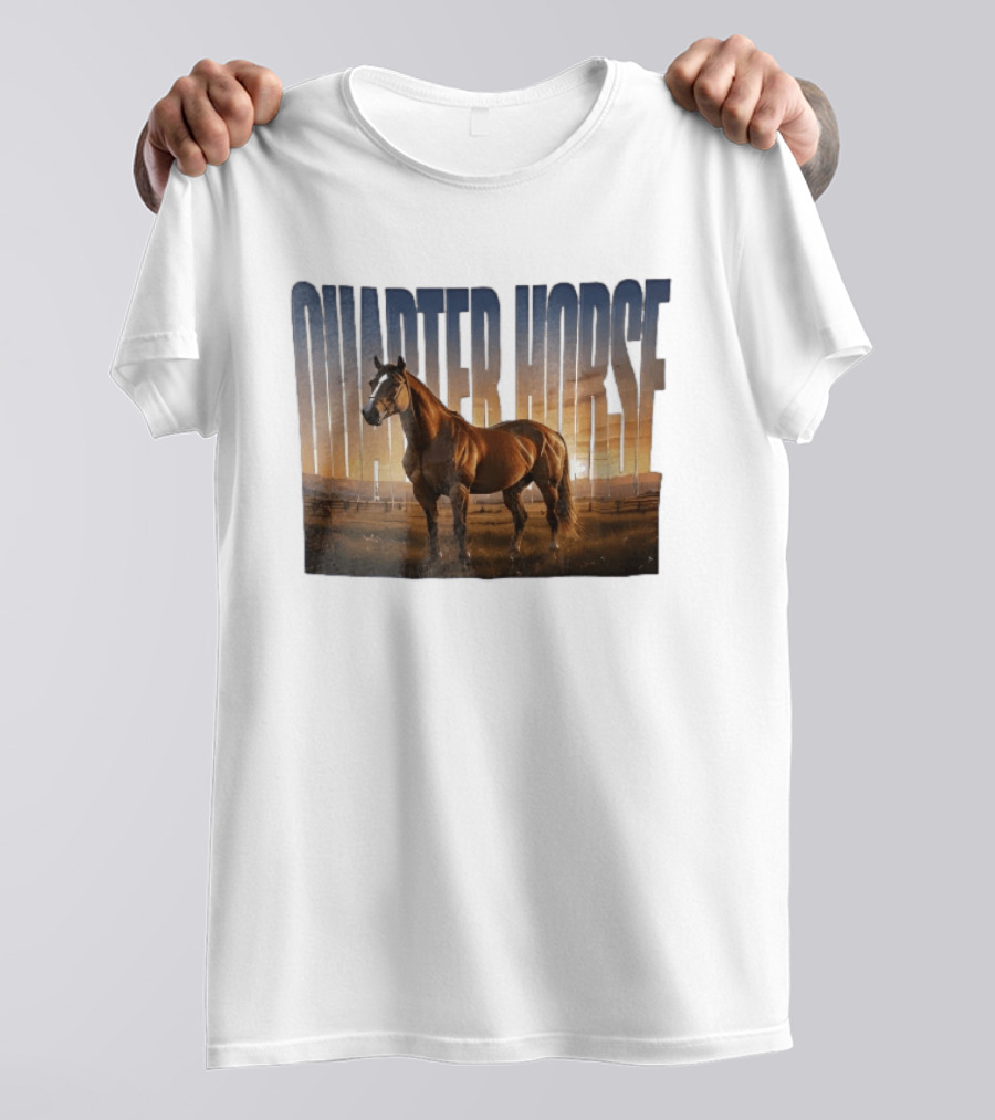 Quarter Horse Muscular Brown Stallion Sunset Landscape T-Shirt