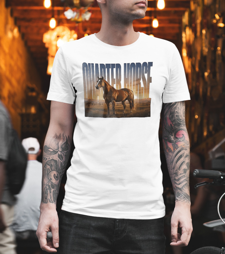 Quarter Horse Muscular Brown Stallion Sunset Landscape T-Shirt