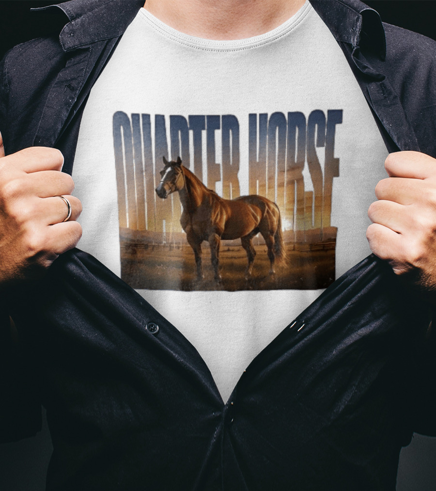 Quarter Horse Muscular Brown Stallion Sunset Landscape T-Shirt