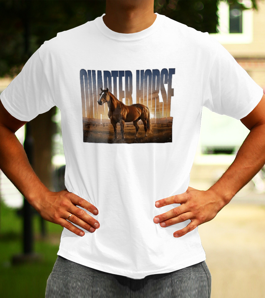 Quarter Horse Muscular Brown Stallion Sunset Landscape T-Shirt