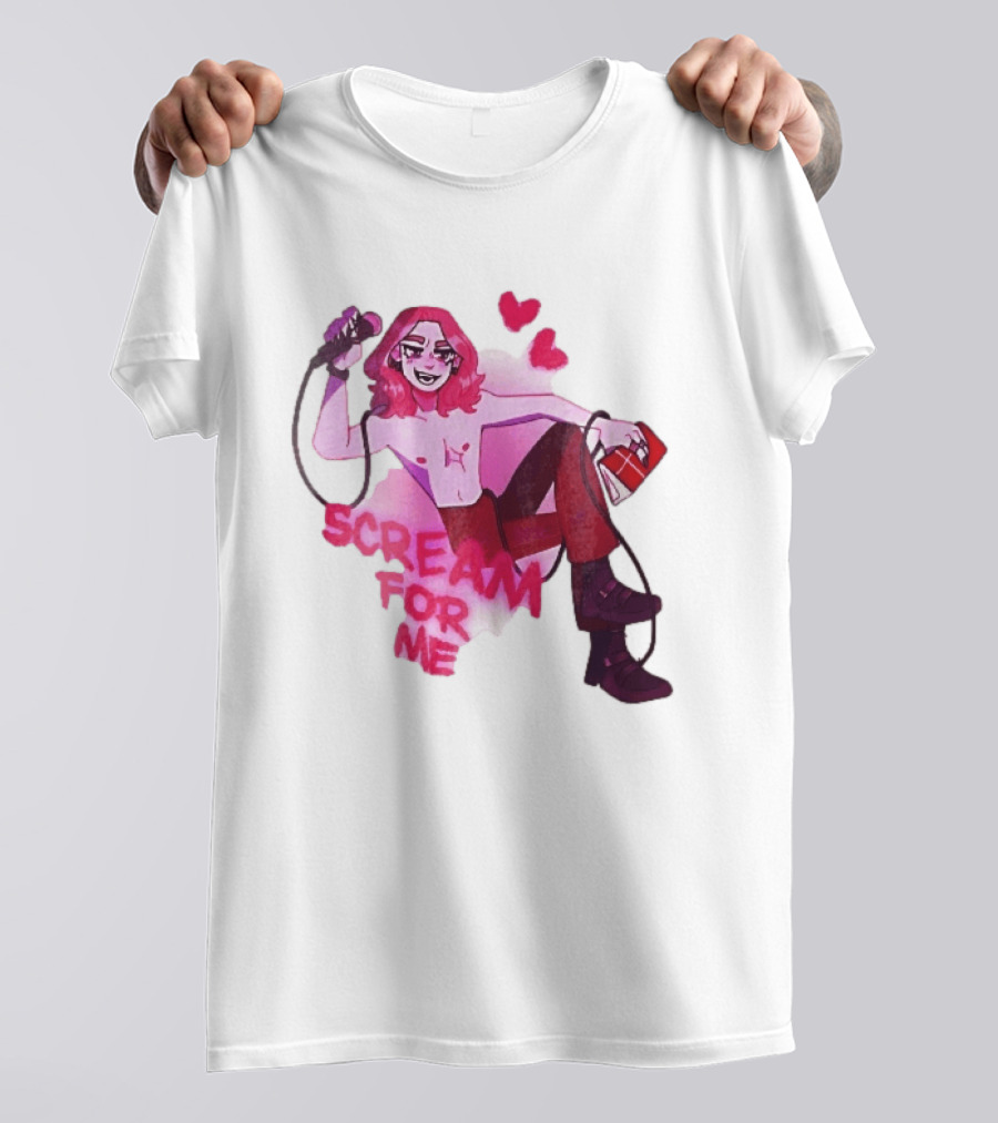 Scream For Me Pink Hair Microphone Book Cartoon T-Shirt