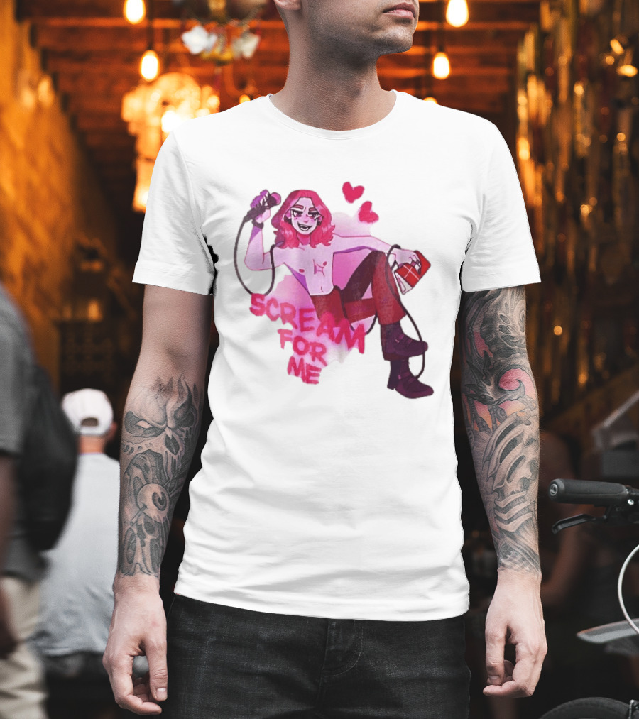 Scream For Me Pink Hair Microphone Book Cartoon T-Shirt