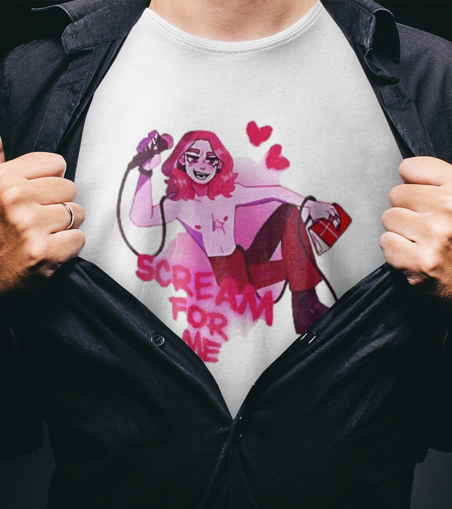 Scream For Me Pink Hair Microphone Book Cartoon T-Shirt