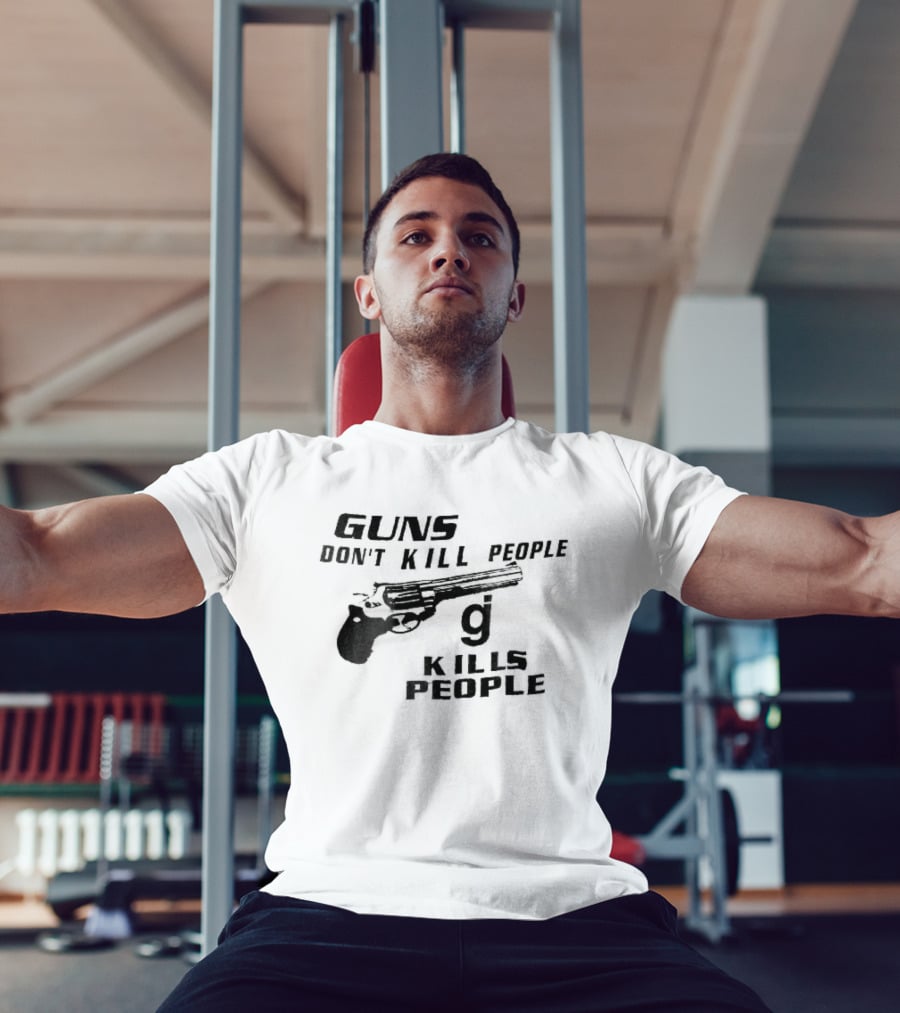 Guns Don't Kill People GJ Kills Revolver Handgun Black White Line T-Shirt