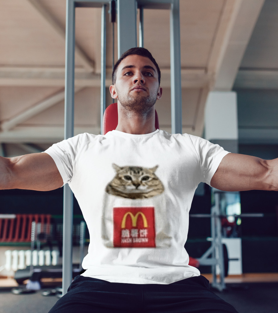 Happy Mei Mei Cat In McDonald's Hash Brown Bag T-Shirt