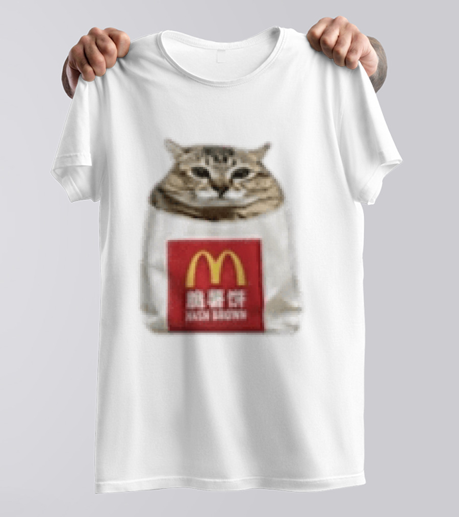 Happy Mei Mei Cat In McDonald's Hash Brown Bag T-Shirt