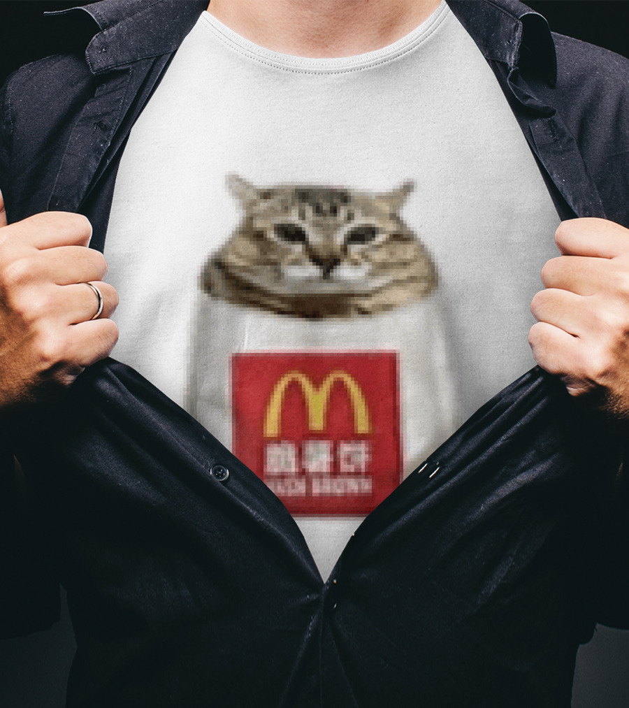 Happy Mei Mei Cat In McDonald's Hash Brown Bag T-Shirt