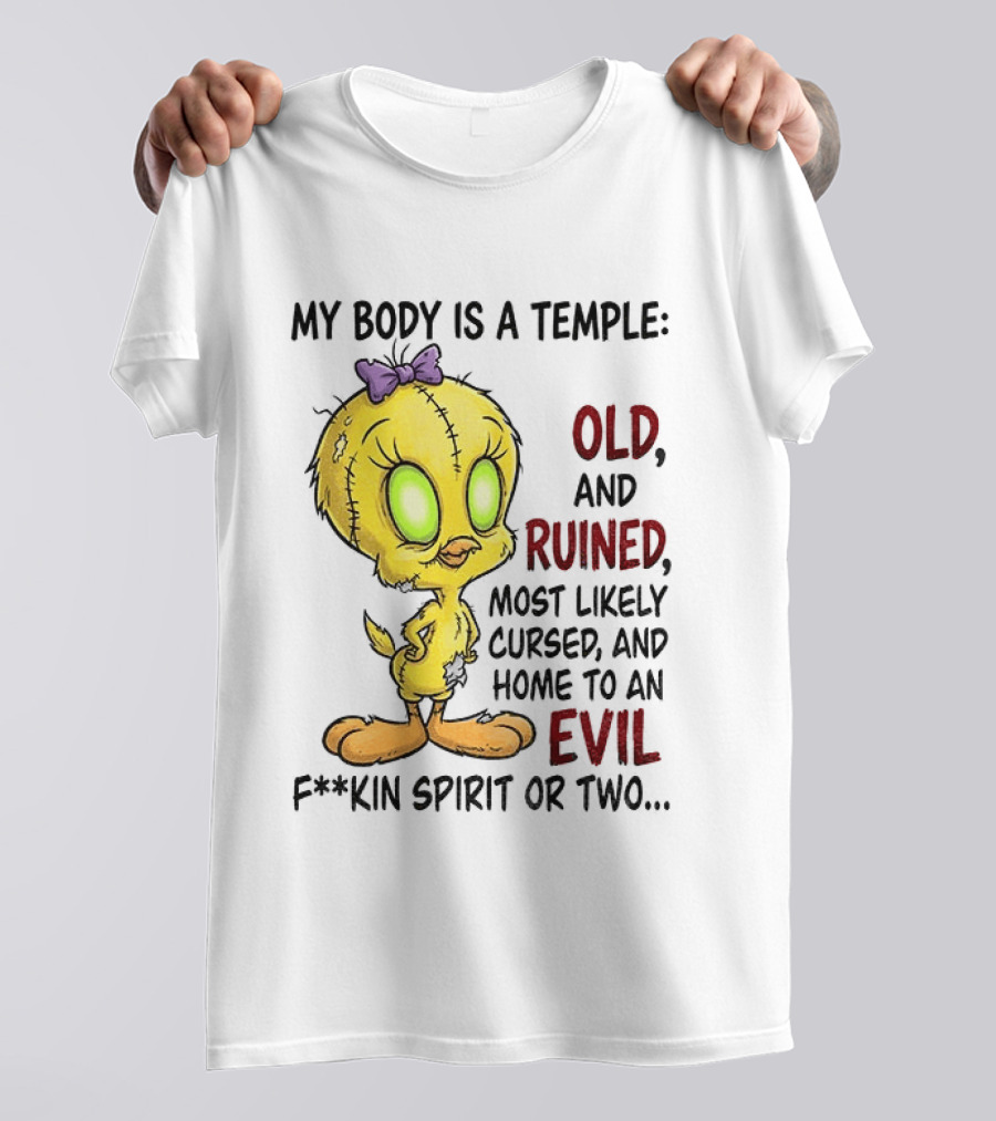 Tweety Bird My Body Is A Temple Old And Ruined Most Likely Cursed And Evil T-Shirt