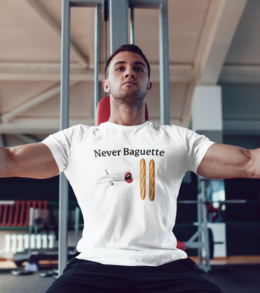 Never Baguette Airplane Red Lips Open Mouth Flying Two French Bread Loaves T-Shirt