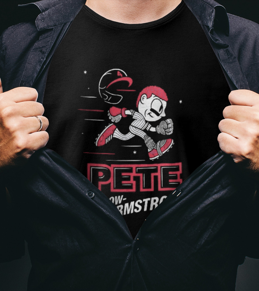 Chicago Cubs MLB Pete Crow Armstrong Cartoon Caricature Running Baseball Player Flying Helmet Stars T-Shirt