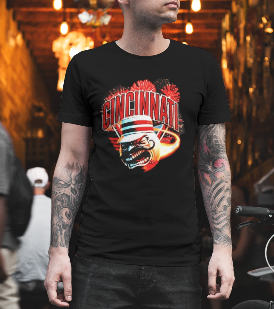 Cincinnati Reds Angry Pillbox Hat Fireball Fireworks MLB T-Shirt
