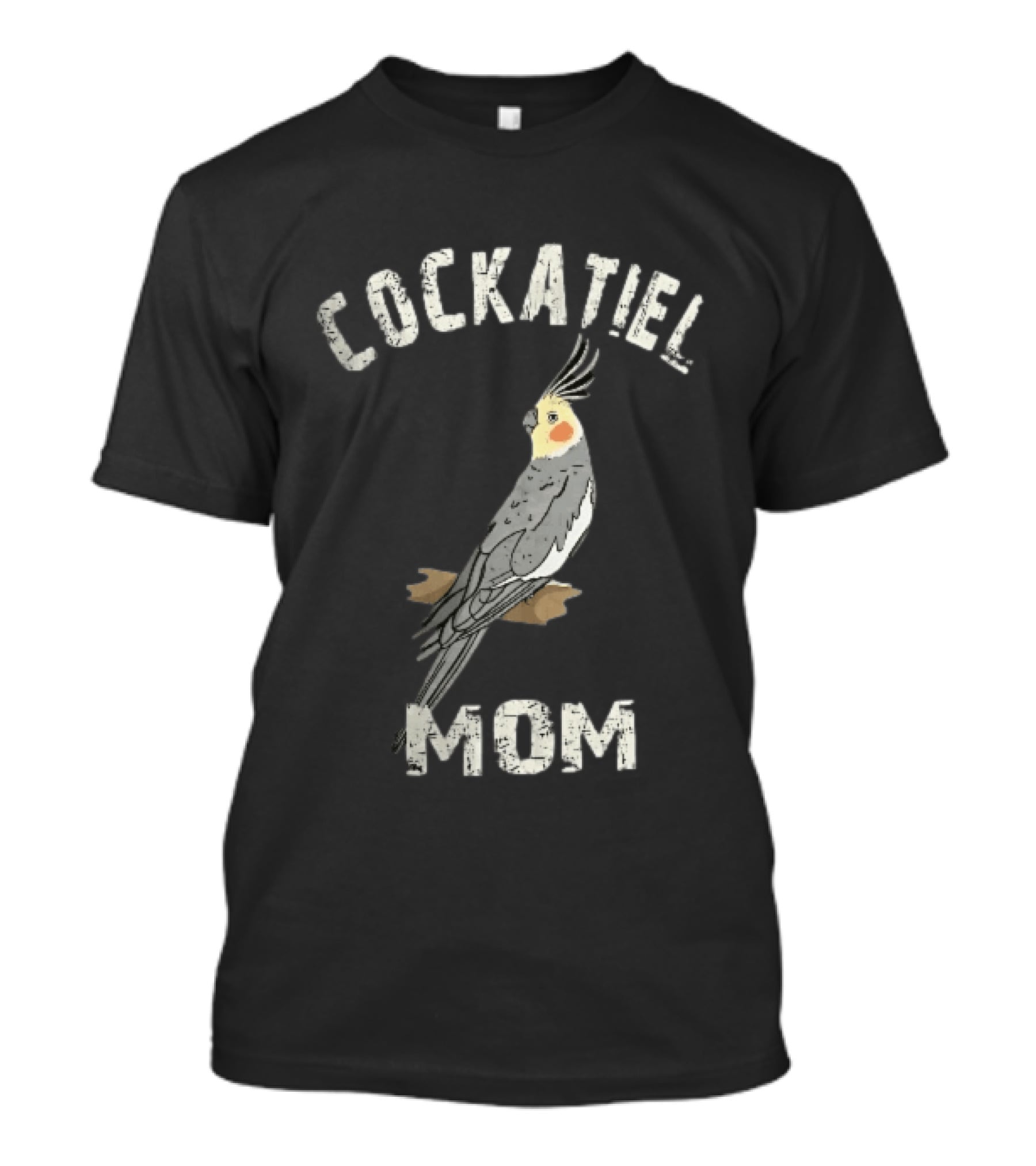 Cockatiel Mom Distressed Grey Bird Illustration Perched On Branch T-Shirt