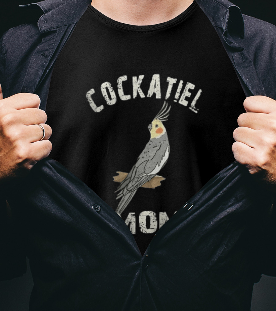 Cockatiel Mom Distressed Grey Bird Illustration Perched On Branch T-Shirt
