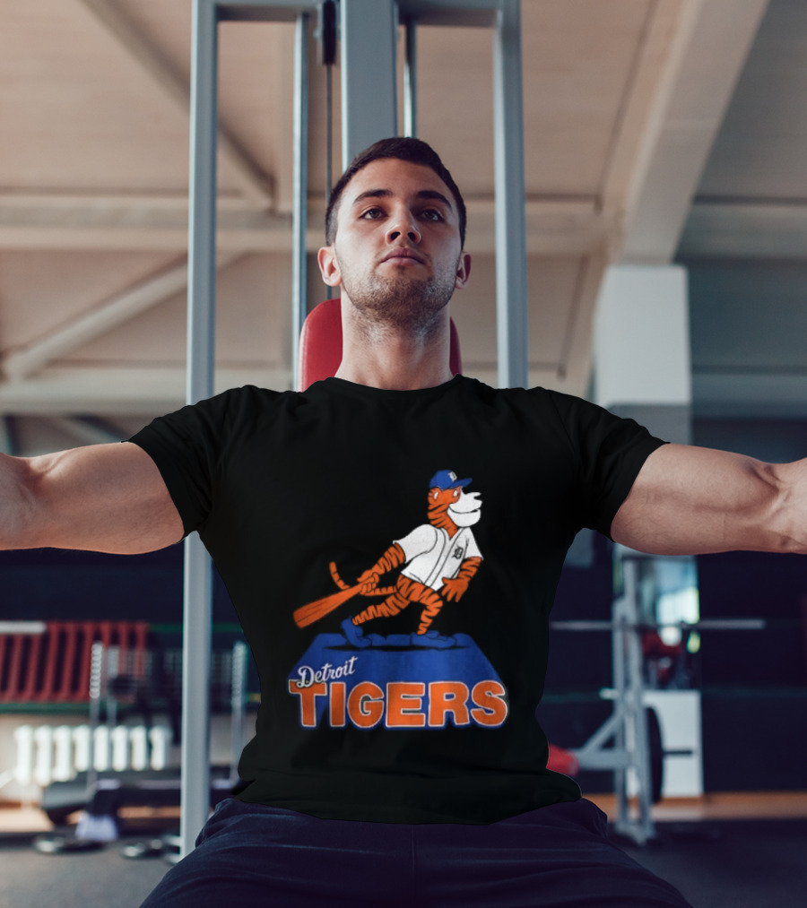 Detroit Tigers MLB Cartoon Player Swinging Bat T-Shirt