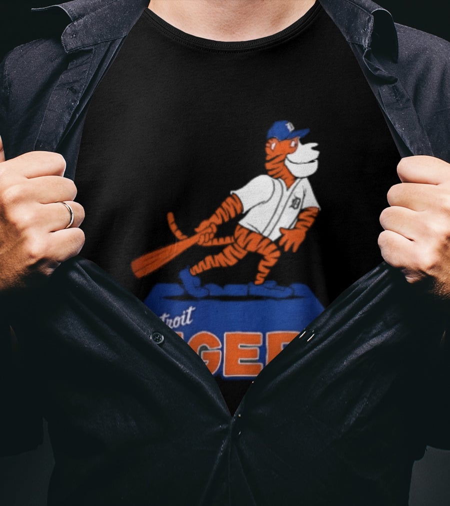 Detroit Tigers MLB Cartoon Player Swinging Bat T-Shirt