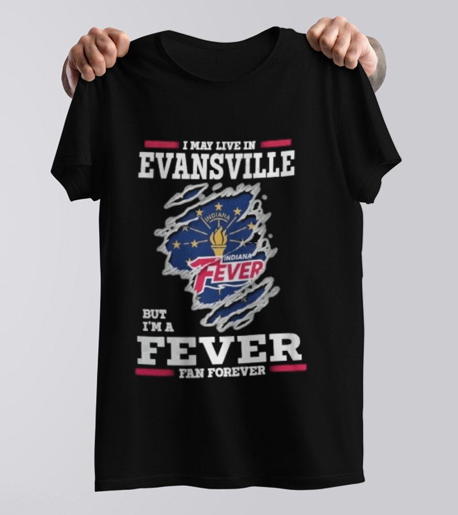 Indiana Fever WNBA Forever Ripped Fabric State Flag Evansville T-Shirt