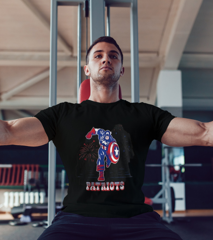 Patriots Captain America Shield Fireworks Cartoon T-Shirt