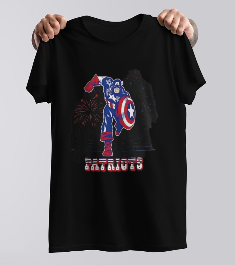 Patriots Captain America Shield Fireworks Cartoon T-Shirt